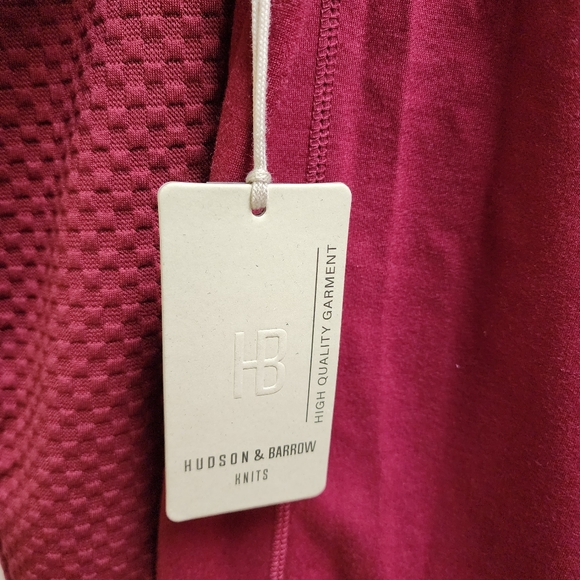 Mens Henley Style Pullover Hoodie in Burgundy With Textured Sleeves Size Large - Picture 5 of 8